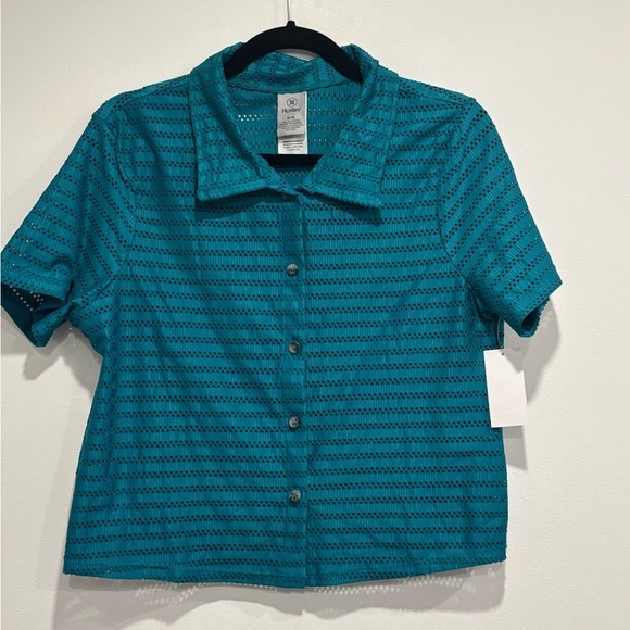 Hurley Teal Mesh Swimsuit Cover Shirt - Picture 2 of 8